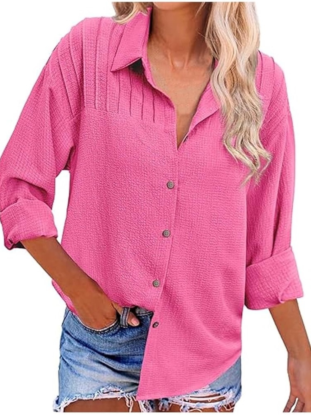 • Title
Hotouch Women's button-down shirt with collar, long sleeves, pink Sz XXL